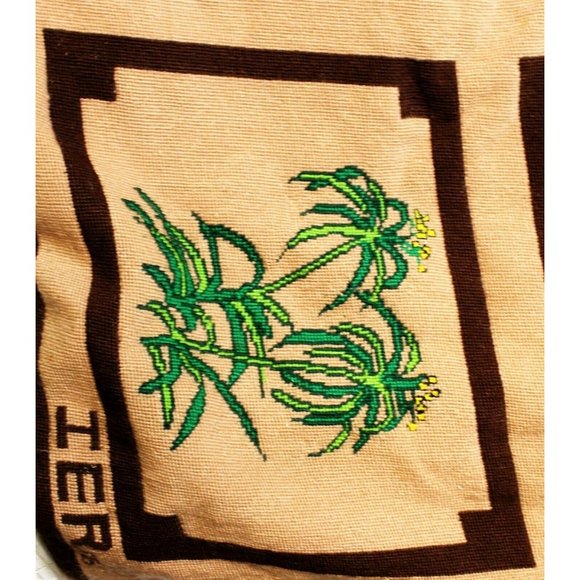 Vtg 1976 IER Handmade Wool Needlepoint 5' Floor Covering Rug Flower Brown Square - Picture 6 of 9